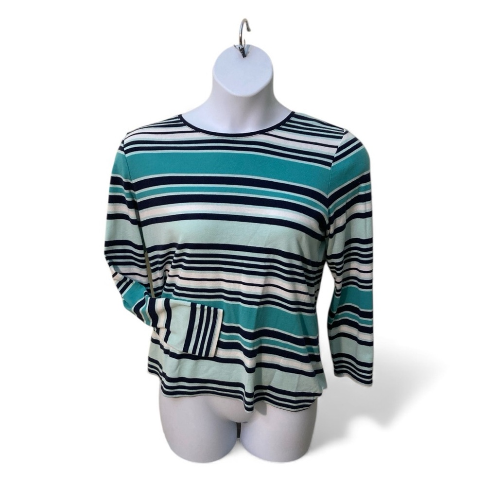 Croft & Barrow Knit Tee in Teal and White Striped Long Sleeve Sweater
